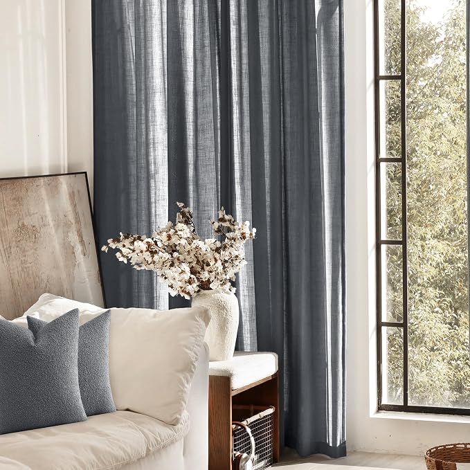 Dark Gray Curtains for Living Room Back Tab Modern Farmhouse Semi Sheer Gray - Image 4