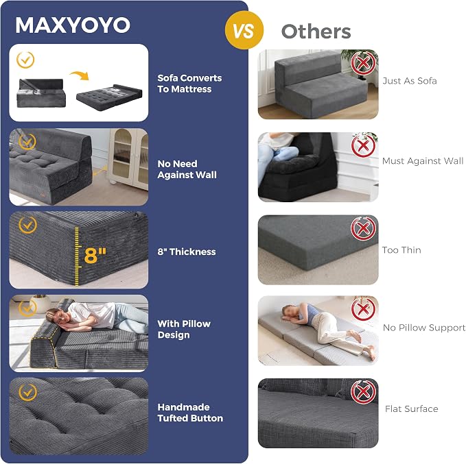 MAXYOYO 8" Folding Sofa Bed, Fold Out Chair Bed Sleeper Chair, Convertible - Image 5