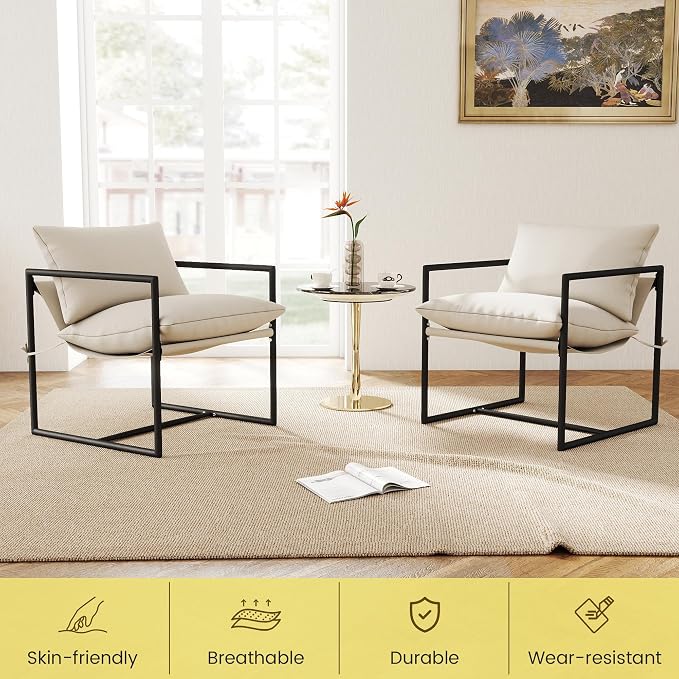Kromax Sling Accent Chair, Cozy Living Room Chairs, Square Metal Frame - Image 5