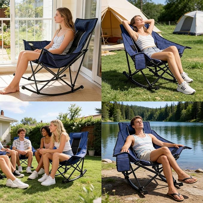 Suteck Oversized Rocking Camping Chair, Thick Padded Folding Rocking Chair - Image 7