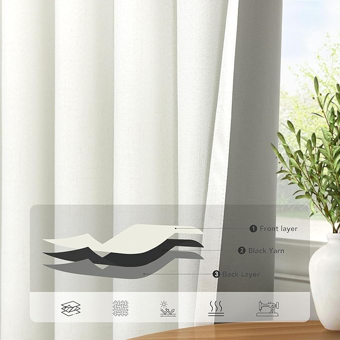 Pitalk Short Linen Textured Blackout Curtains - Image 4