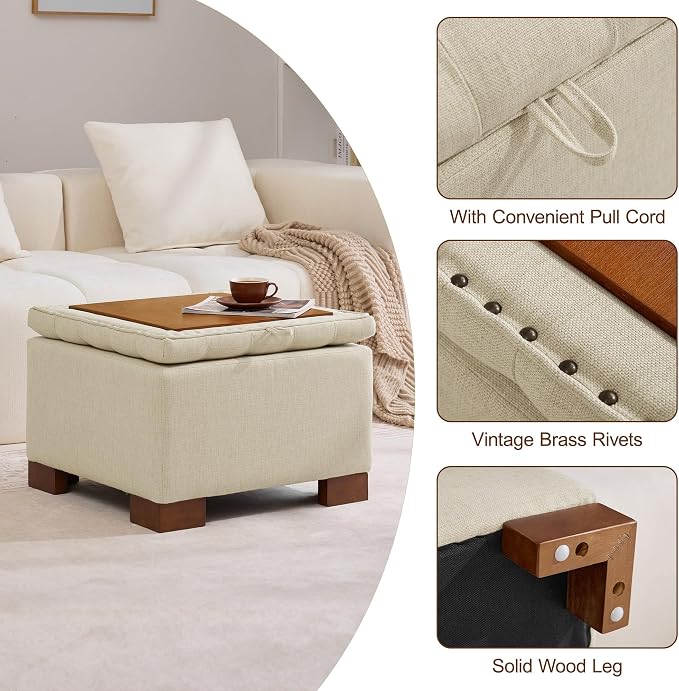 WUTUTUEE 24" Fabric Square Storage Ottoman - Image 5