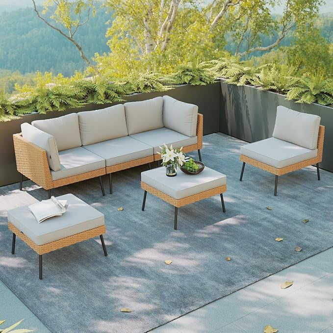Aoxun 6 Piece Patio Furniture Set, 6 Seats Outdoor Sectional Sofas - Image 2