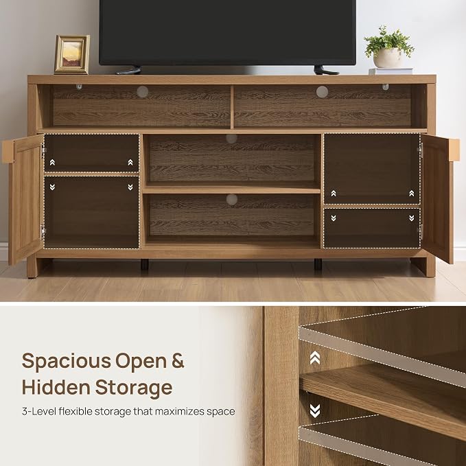 SICOTAS 63" Rattan TV Stand for 55" 65" TV - Image 4