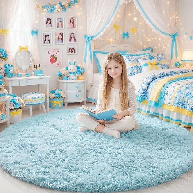 Amdrebio Light Blue Round Circle Area Rug 6Ft by Amdrebio