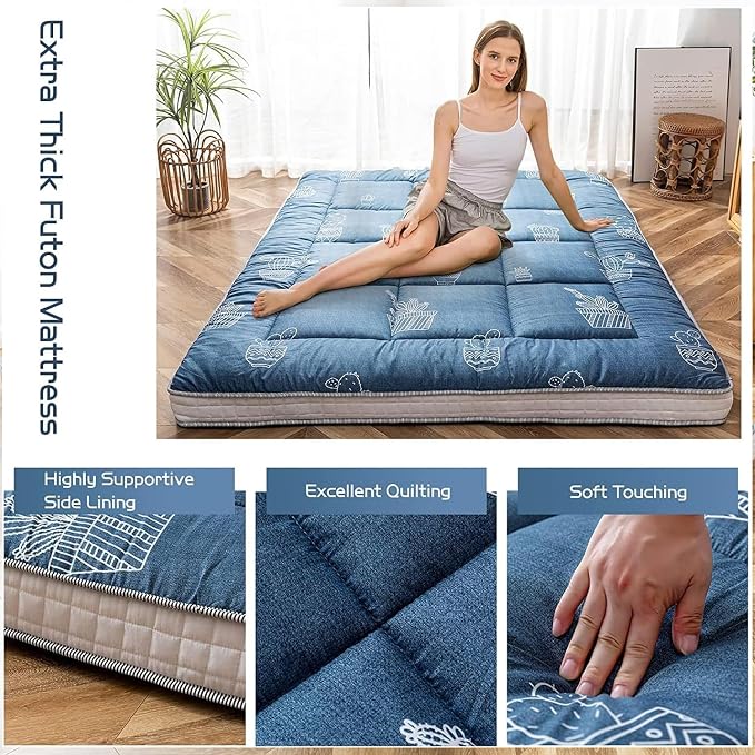 MAXYOYO Grey Cactus Pattern Queen Size Futon Mattress, Japanese Floor Mattress - Image 5