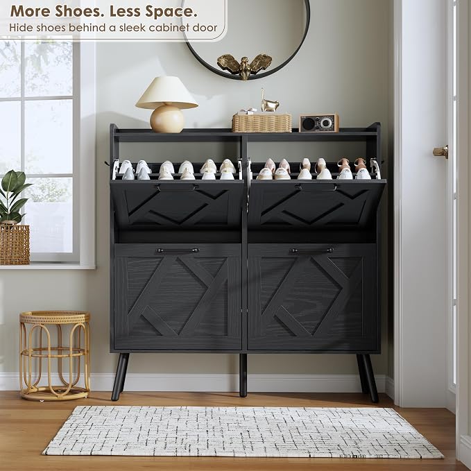 Nicetree Shoe Cabinet with 4 Flip Drawers, Hidden Shoe Rack Cabinet with Metal - Image 4