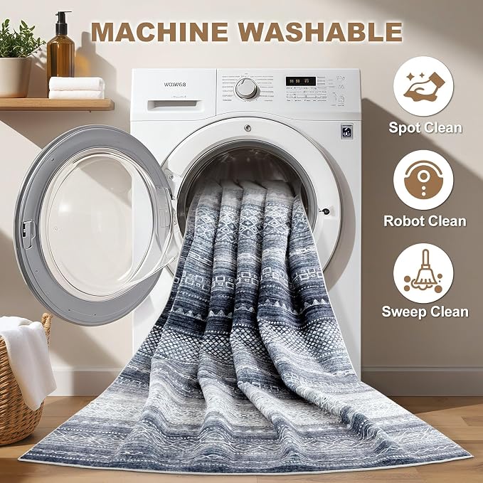 Nakagishi 10x14 Area Rugs Living Room: Washable Boho Large Neutral Modern Soft - Image 2
