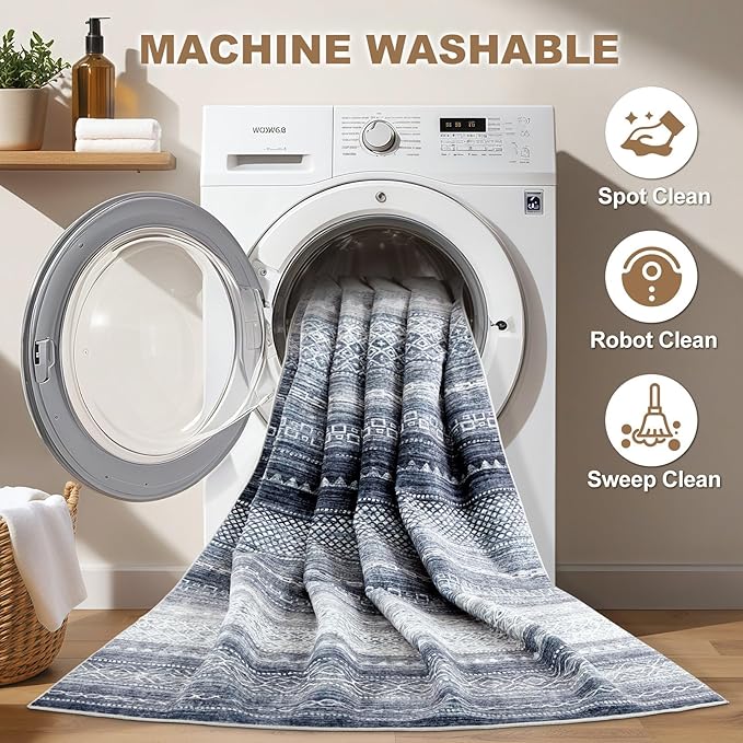 Nakagishi 10x12 Area Rug Living Room: Washable Boho Large Neutral Modern Soft - Image 2
