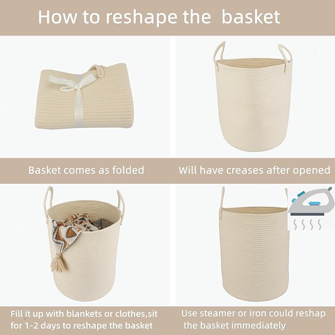 XUANGUO Cotton Rope Laundry Basket Hamper - Image 7