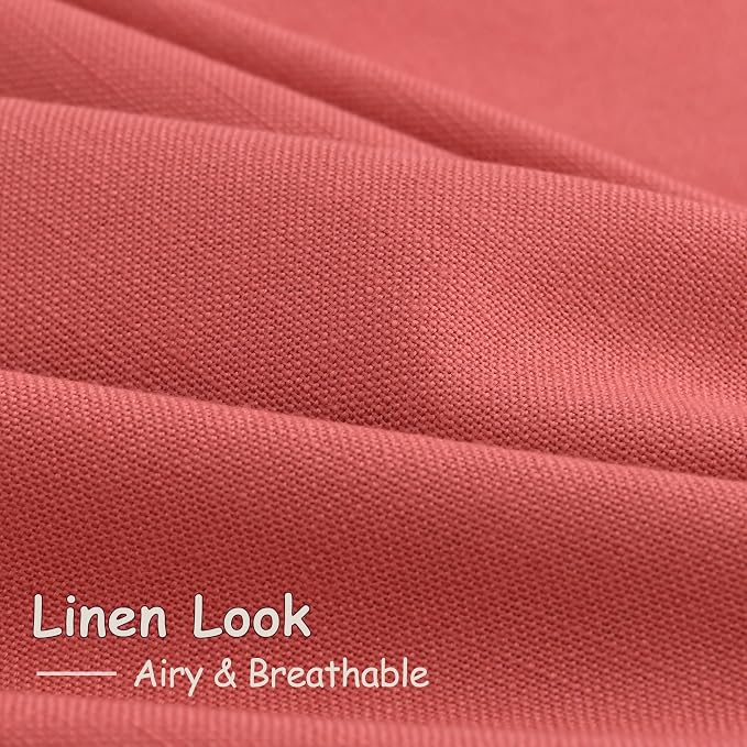 Nanspring Watermelon Red Linen Curtains 84 Inch Length 2 Panels Set, Back Tab - Image 5