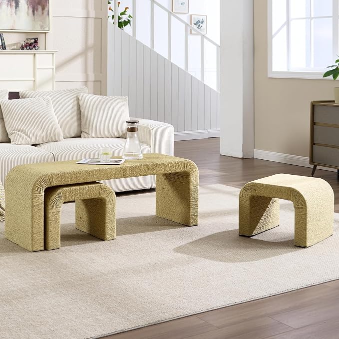 LZAREAL 3-Piece Nesting Woven Rope Coffee Table Set, Modern Coastal Center by LZAREALBetterRoomForRealLiving