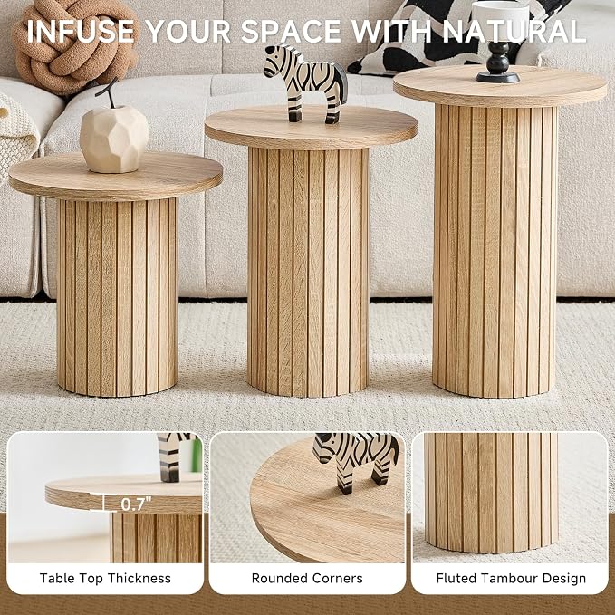 Round Nesting Coffee Table Set of 3 Mid Century Modern Wood Round Coffee Tables - Image 4