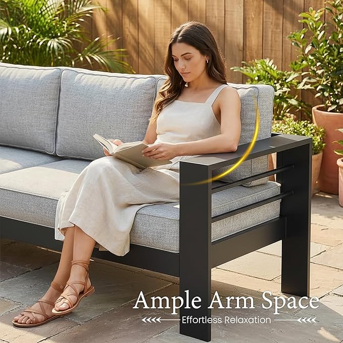 LayinSun Outdoor Aluminum Furniture Set, 5 Pieces Patio Sectional Conversation - Image 6