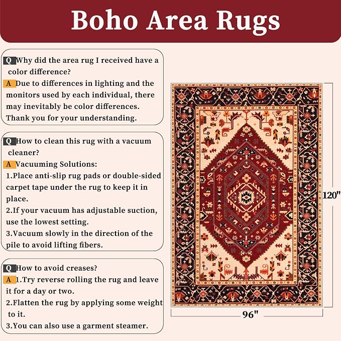 SERISSA Washable Rugs 8x10 Area Rugs, Large Non-Slip Boho Living Room Rug - Image 2