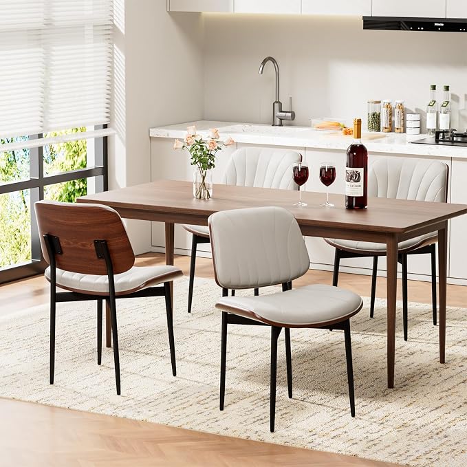 REONEY Dining Chairs Set of 4, Mid-Century Modern Upholstered PU Leather Chairs - Image 3