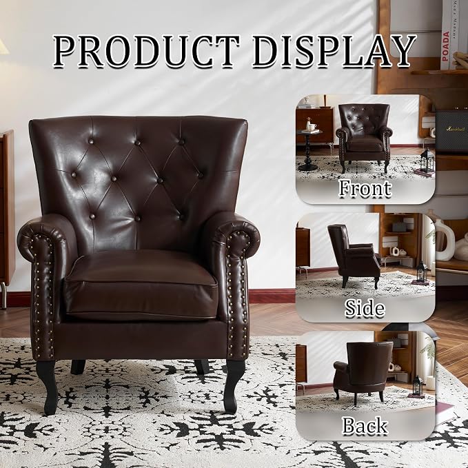 Modern Accent Chair, Mid-Century Faux Leather Armchair - Image 7