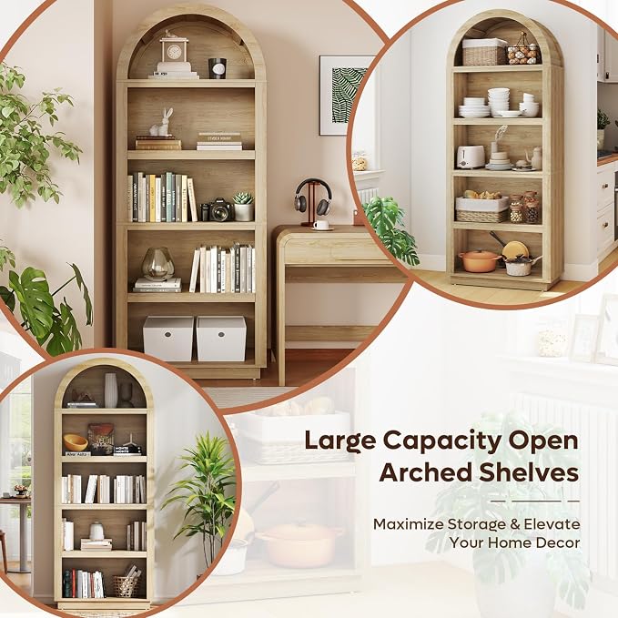 Bestier 76" Tall Arched Bookcase, 5 Tier Arched Bookshelf - Image 9