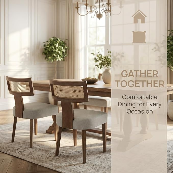 HNY Mid Century Modern Rattan Dining Chairs Set of 2, Farmhouse PU Leather - Image 4