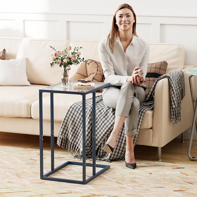 C Table End Table, Glass Couch Side Table, Tempered Glass Snack Side Table - Image 7