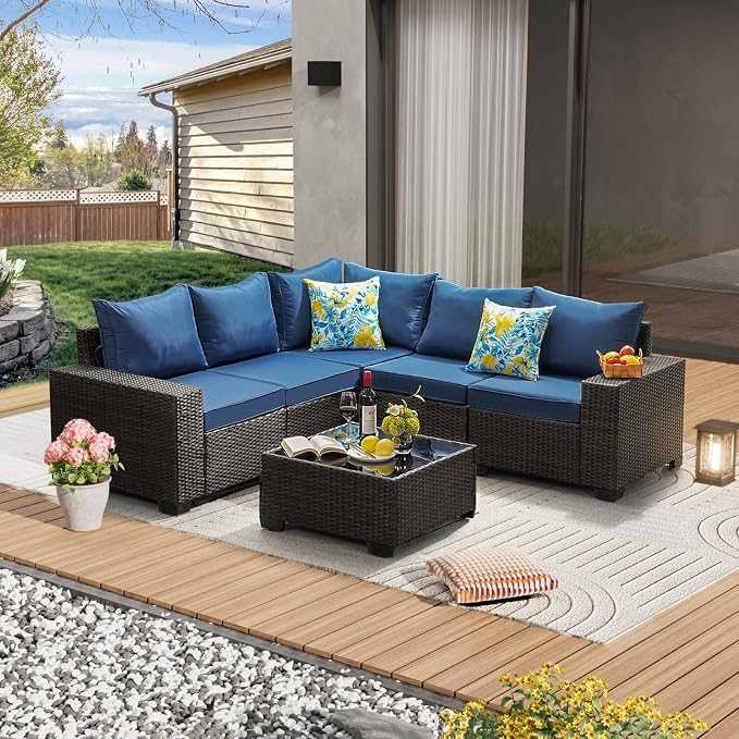 JOYURE 6 Pieces Patio Furniture Set All-Weather Outdoor Wicker Sectional by JOYURE