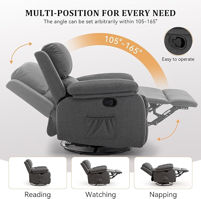 Korser Recliner Chair, 360 Swivel Rocker Chair - Image 4