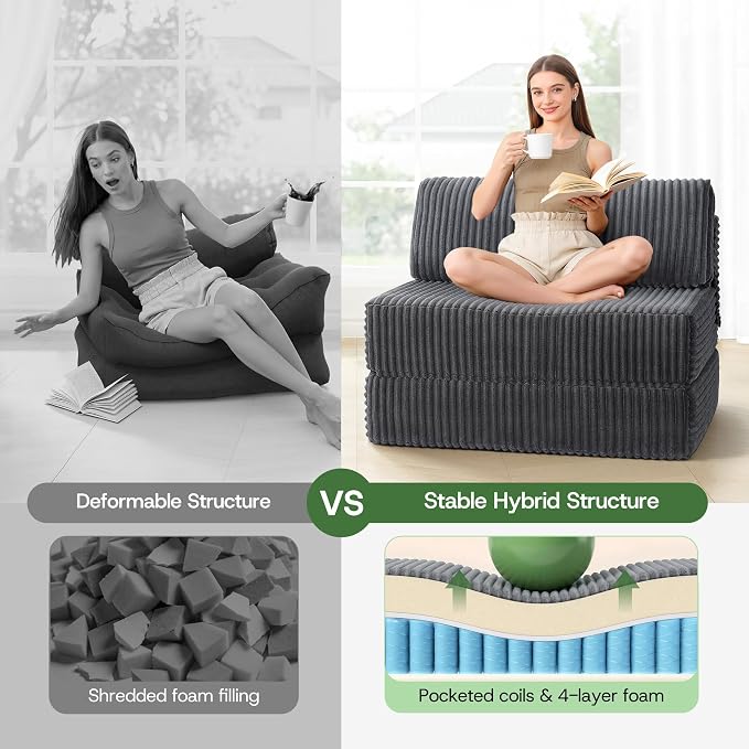 Convertible 4-in-1 Folding Sofa Bed Boneless Sleeper Chair Couch Foldable - Image 3