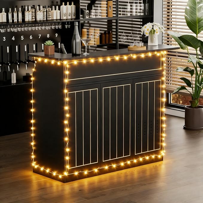 L-Shaped Home Bar Unit with Power Outlet, 4-Tier Corner Liquor Bar Cabinet with - Image 9