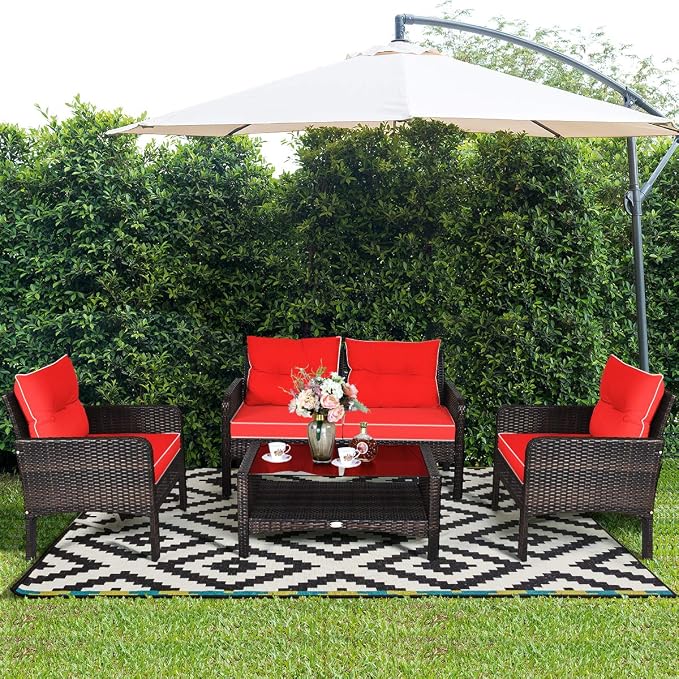 Tangkula 4 Piece Patio Furniture Set, Outdoor Wicker Conversation Set - Image 2