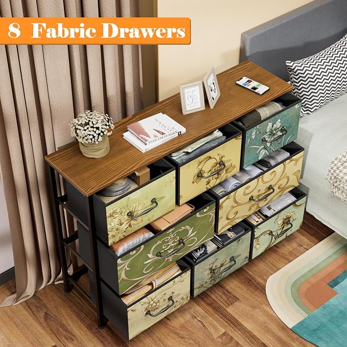 Furnulem 8 Drawer Dresser, Wide Fabric Chest of Drawers, Vintage Furniture - Image 7