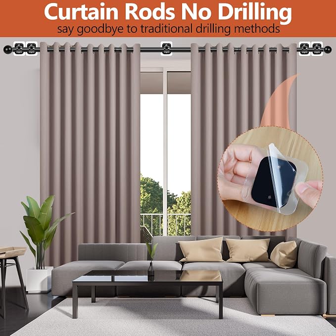 Curtain Rods No Drilling for Windows Set 66 to 120-128 Inch, 5/8 Inch Diameter - Image 2