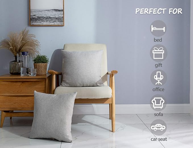 Stellhome Linen Throw Pillow Covers 20 x 20 inch Square Farmhouse Burlap - Image 3