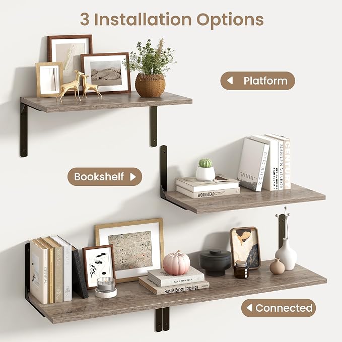 Fun Memories Floating Shelves for Wall, 12 Inch Deep Floating Shelves Set of 2 - Image 6