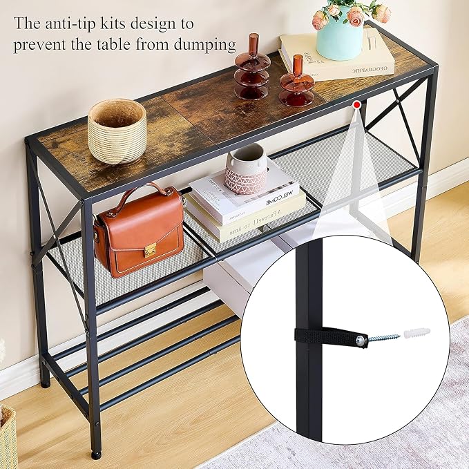 Hoctieon Industrial Console Table, 3 Tier Entryway Table, Hallway Table - Image 6