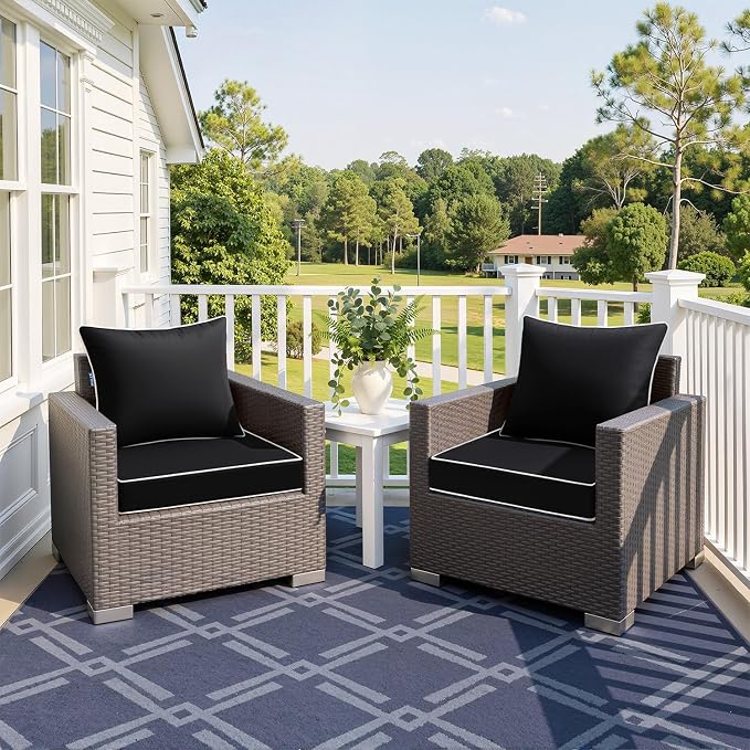 MIULEE Black Outdoor Seat Cushion 24x24 Inch Waterproof & 3 Year Fade Resistant - Image 2