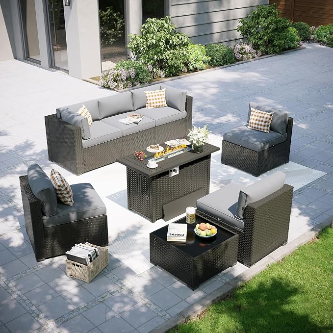 Aoxun Patio Furniture Set with Fire Pit Table, 8 Piece Outdoor Sectional Sofas - Image 7