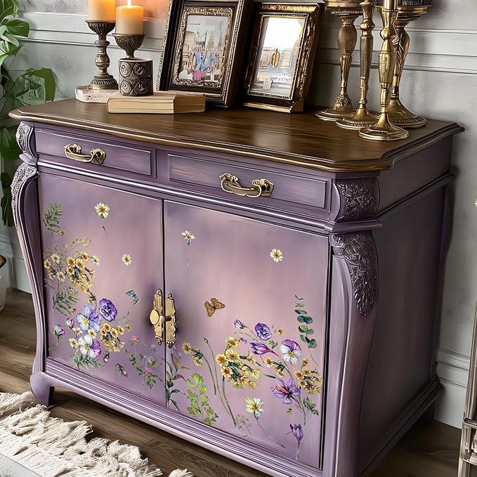Floral Vintage Rub on Transfer for Furniture Large Flower UV DTF Transfer by Flortlias