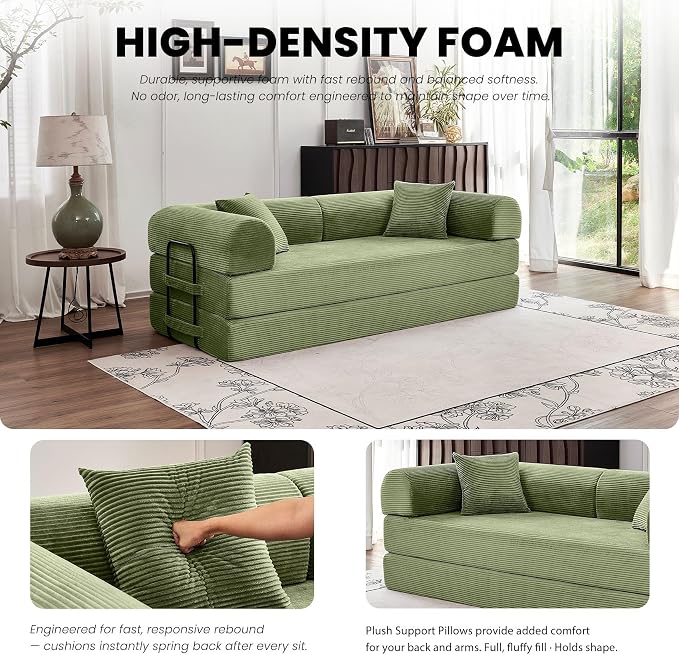 79'' Corduroy Sleeper Couch Bed, No Assembly Modular Floor Sofa - Image 4