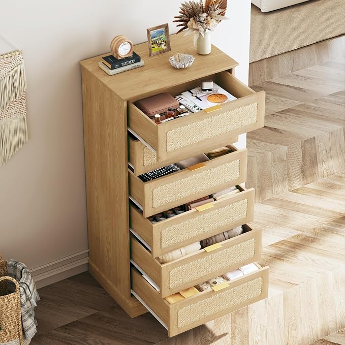 HUAHUU 6 Drawer Dresser for Bedroom, 50 Inch Tall Dressers & Rattan Chest of - Image 7