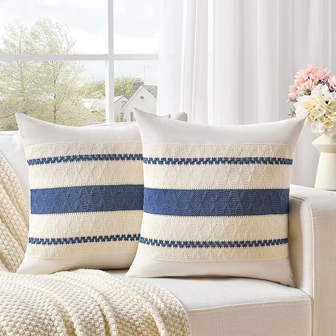 Fancy Homi Set of 1 Dusty Blue Vintage Decorative Throw Pillow Covers 18x18 Inch - Image 2
