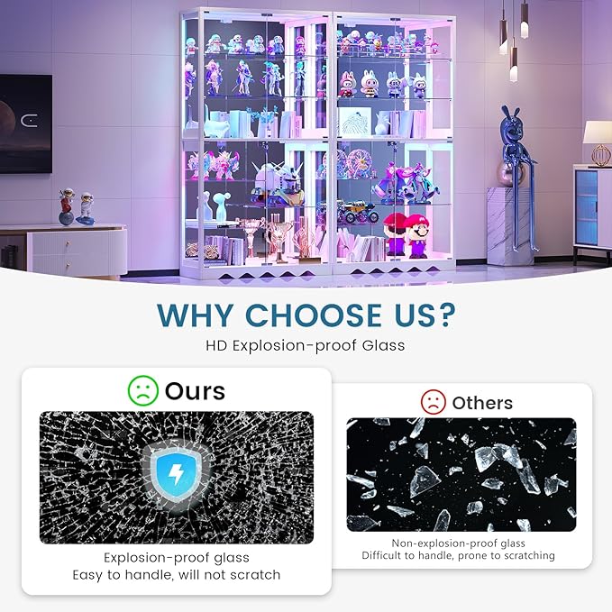 Large Display Cabinet with Glass Doors, 8-Tier RGB Curio Cabinet with Smart - Image 4