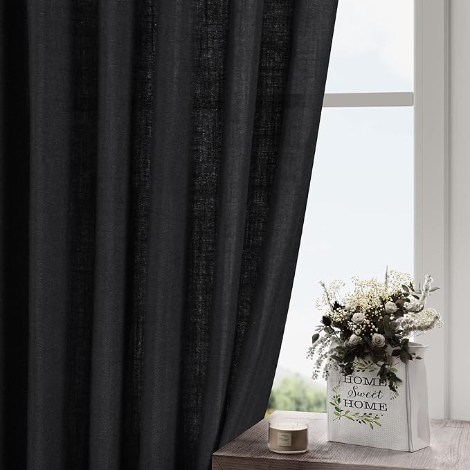 Black Linen Curtains 84 inches Long 2 Panels - Image 5