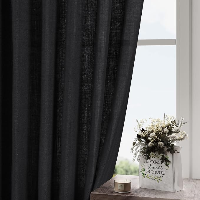 Black Linen Curtains 126 Inches Long 2 Panels Set - Image 5