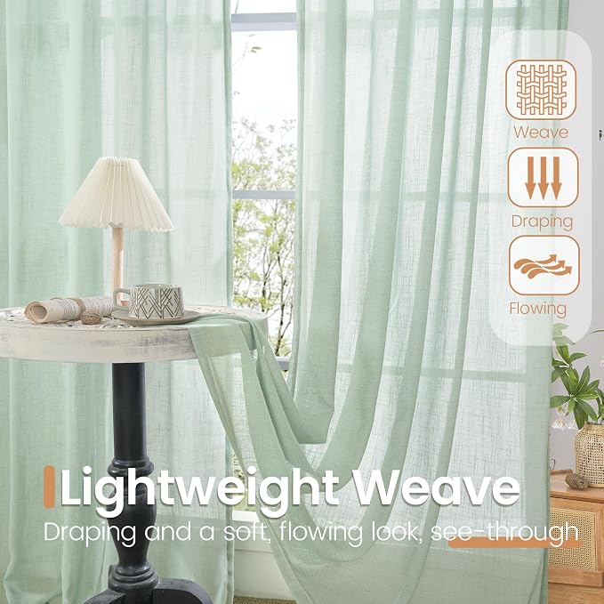 BGment Sage Green Linen Curtains 54 Inch Length - Image 4