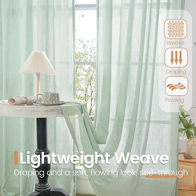 BGment Sage Green Linen Kitchen Curtains 36 Inch Length - Image 4