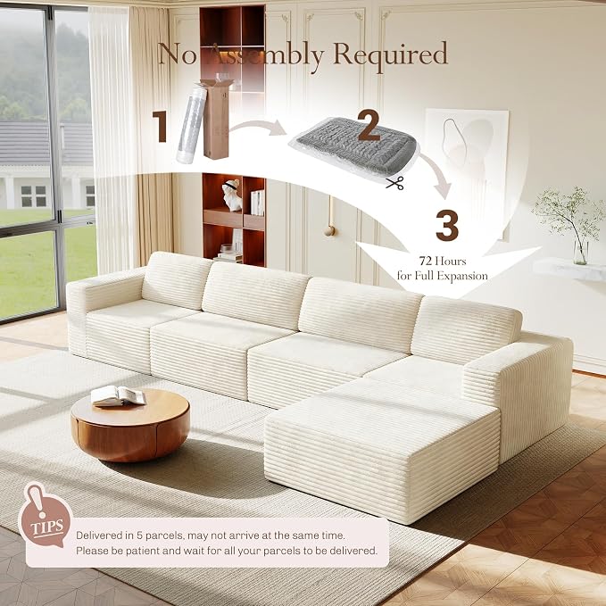 Vesgantti 159" Large Modular Sectional Sofa, L-Shaped Corduroy Cloud Couch - Image 6