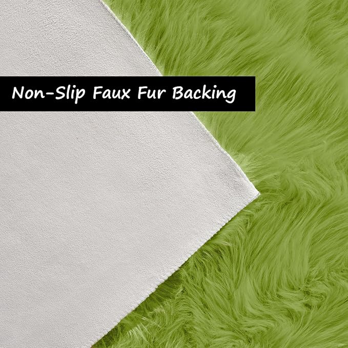 Goolela Lime Green Sheepskin Rug 2x6 Fluffy Fuzzy Furry Runner - Image 3