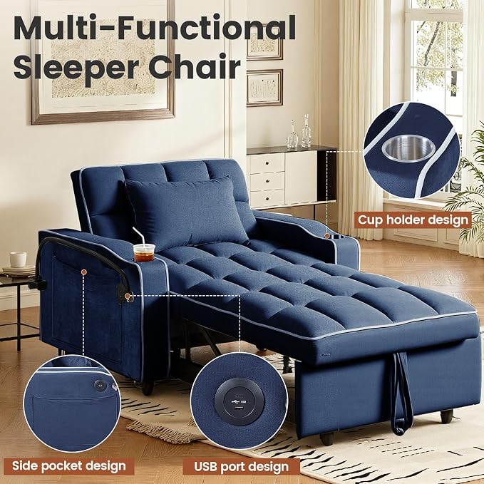 Sleeper Chair, Convertible Pull Out Chair Sleeper - Image 9