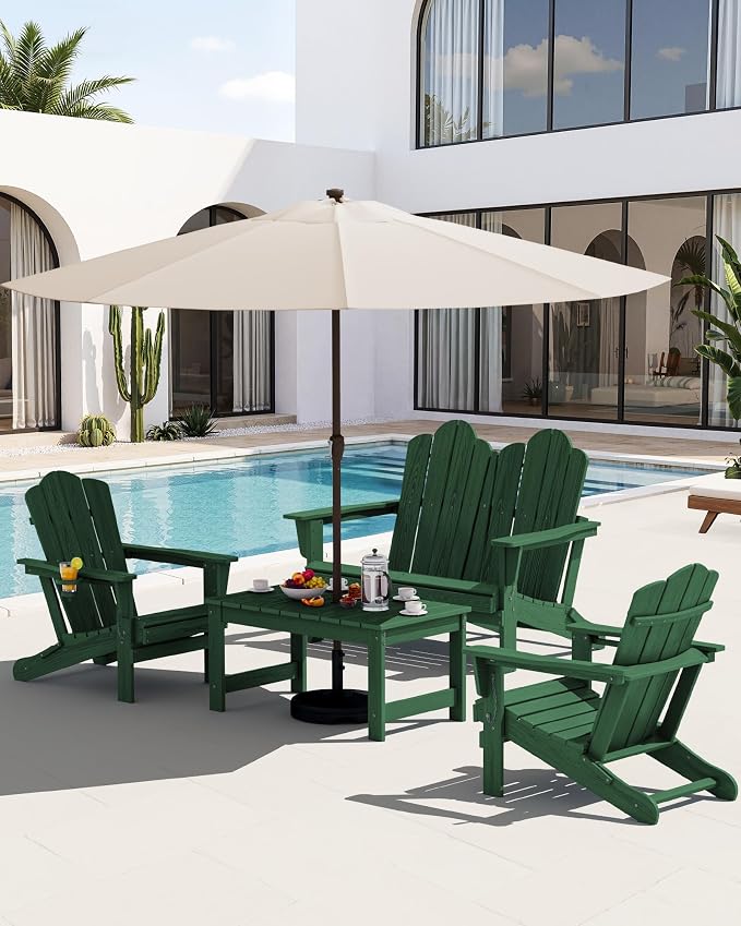 SERWALL 5 Pieces HDPE Patio Adirondack Chair Set, 2 Adirondack Chair - Image 8