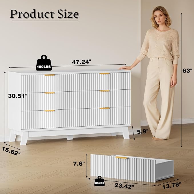 BORNOON Fluted 6 Drawer Dresser, 47.2" Wide Modern Boho Chest of Drawers - Image 2